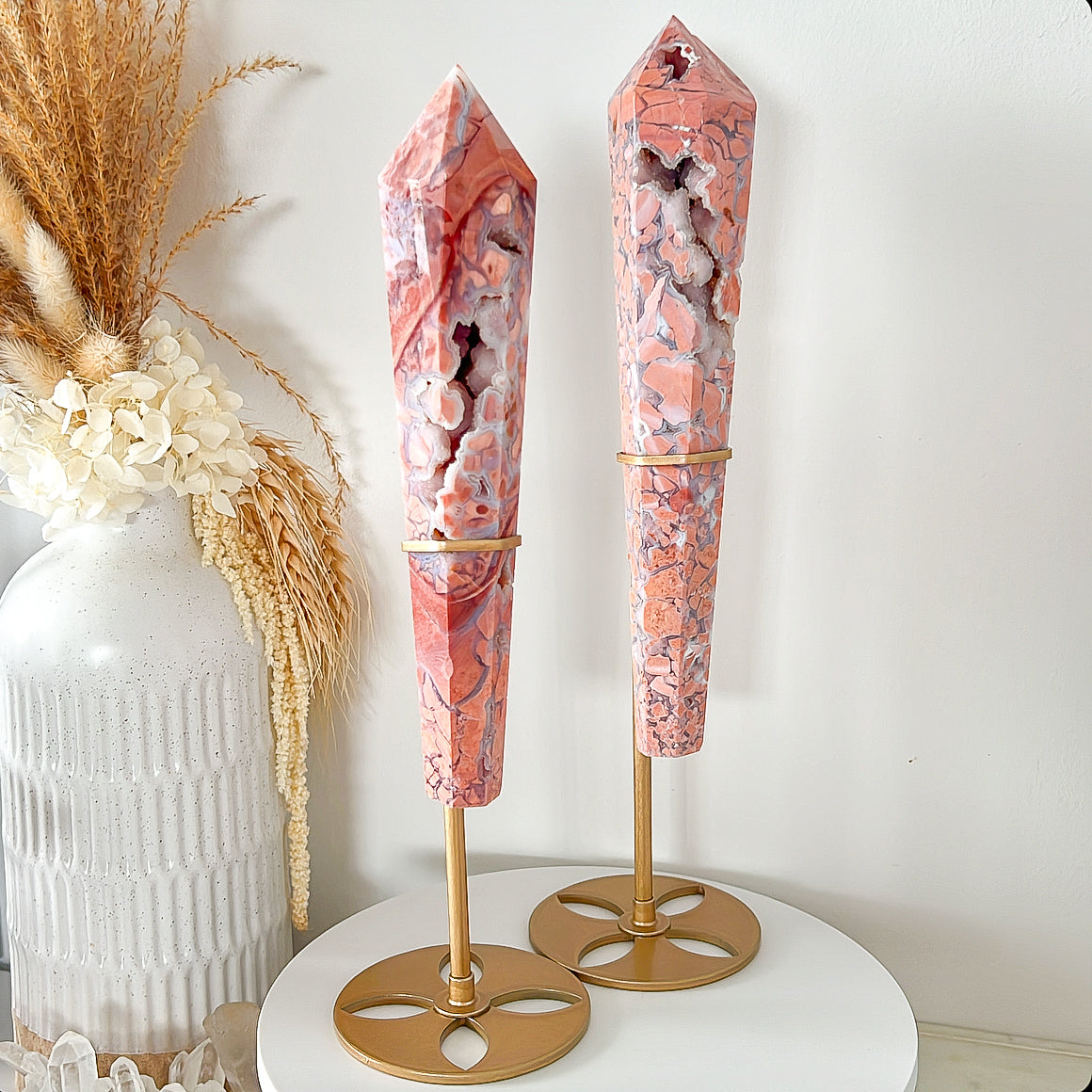 Pink Agate Druzy Wand & Stand