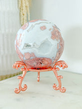 Load image into Gallery viewer, Pink Agate Druzy Sphere with Rose Stand