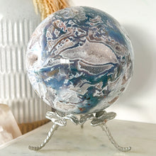 Load image into Gallery viewer, Blue Moss Agate Druzy Sphere &amp; Stand | Statement Piece 1.8kg
