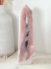 Load image into Gallery viewer, RARE Pink Amethyst x Lace Agate Druzy Tower