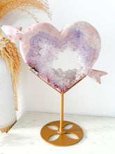 Load image into Gallery viewer, Pink + Purple Amethyst Druzy Cupid Heart with Stand