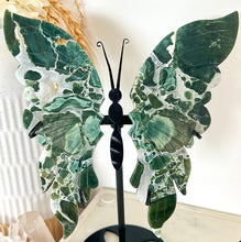 Load image into Gallery viewer, Rare Green Ocean Jasper Druzy Butterfly & Stand