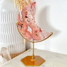 Load image into Gallery viewer, Pink Crazy Lace Druzy Agate Moon & Stand