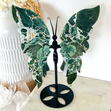 Load image into Gallery viewer, Rare Green Ocean Jasper Druzy Butterfly & Stand