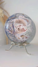 Load and play video in Gallery viewer, Blue Moss Agate Druzy Sphere &amp; Stand | Statement Piece 1.8kg
