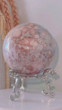 Load and play video in Gallery viewer, Pink Amethyst Flower Agate Druzy Sphere & Stand