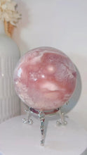 Load and play video in Gallery viewer, Pink Amethyst Flower Agate Druzy Sphere & Stand