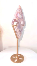 Load and play video in Gallery viewer, Pink Amethyst Flower Agate Druzy Diamond &amp; Stand
