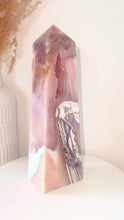 Load and play video in Gallery viewer, RARE Pink Amethyst x Lace Agate Druzy Tower