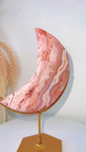 Load and play video in Gallery viewer, Pink Crazy Lace Druzy Agate Moon & Stand
