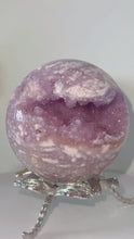 Load and play video in Gallery viewer, AAA+ Pink Amethyst Flower Agate Druzy Sphere & Stand