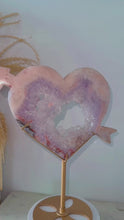 Load and play video in Gallery viewer, Pink + Purple Amethyst Druzy Cupid Heart with Stand
