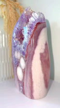 Load and play video in Gallery viewer, Pink Amethyst Flower Agate Druzy Flame Freeform