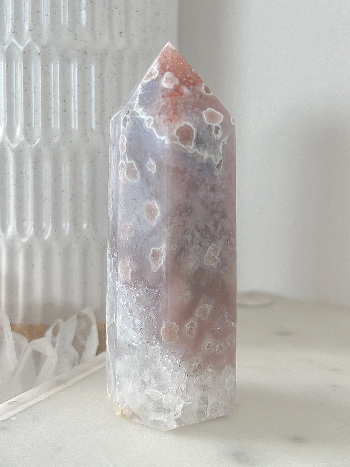 Pink Amethyst Flower Agate Druzy Tower