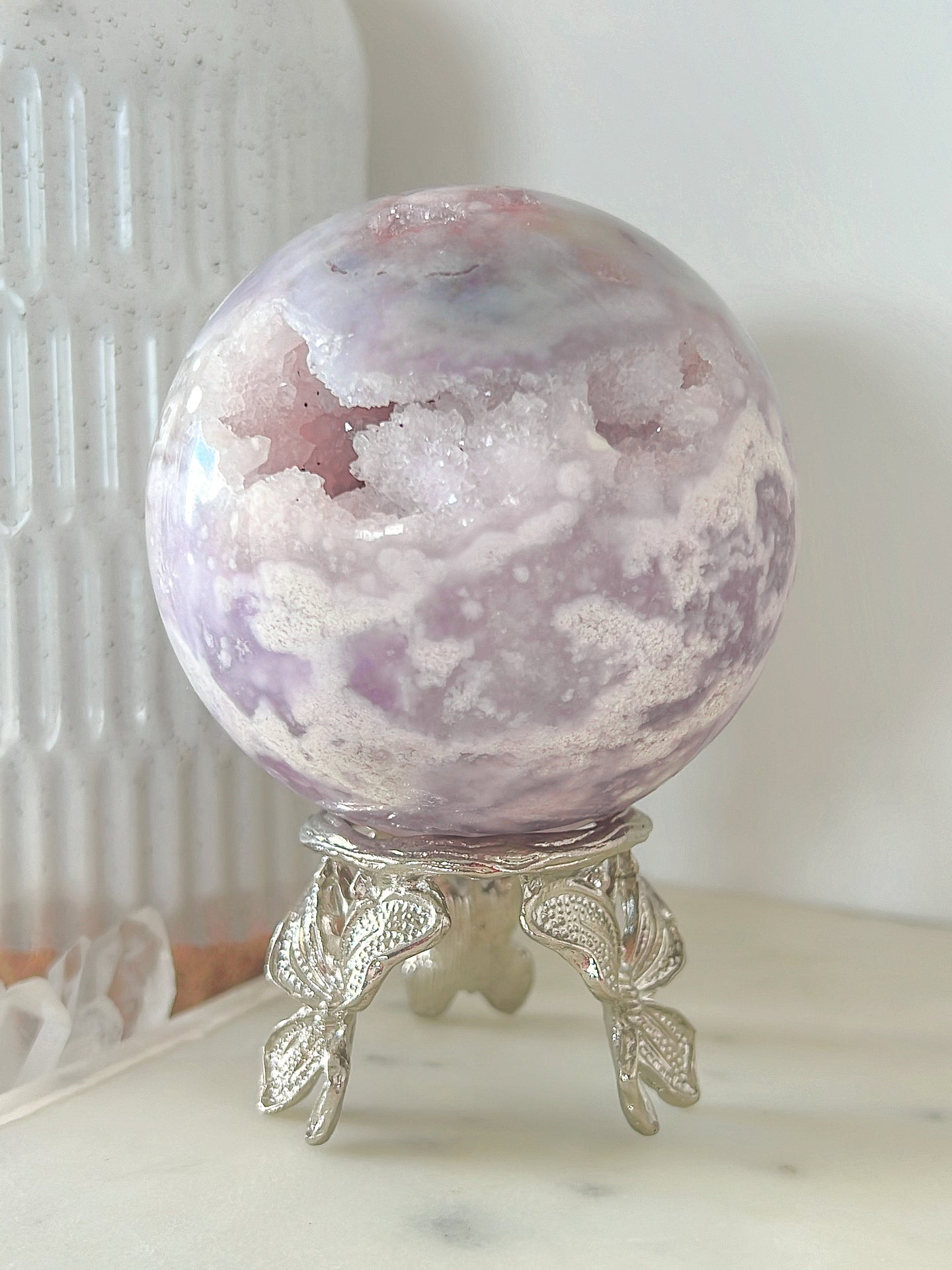 AA+ Lilac Pink Amethyst Flower Agate Sphere