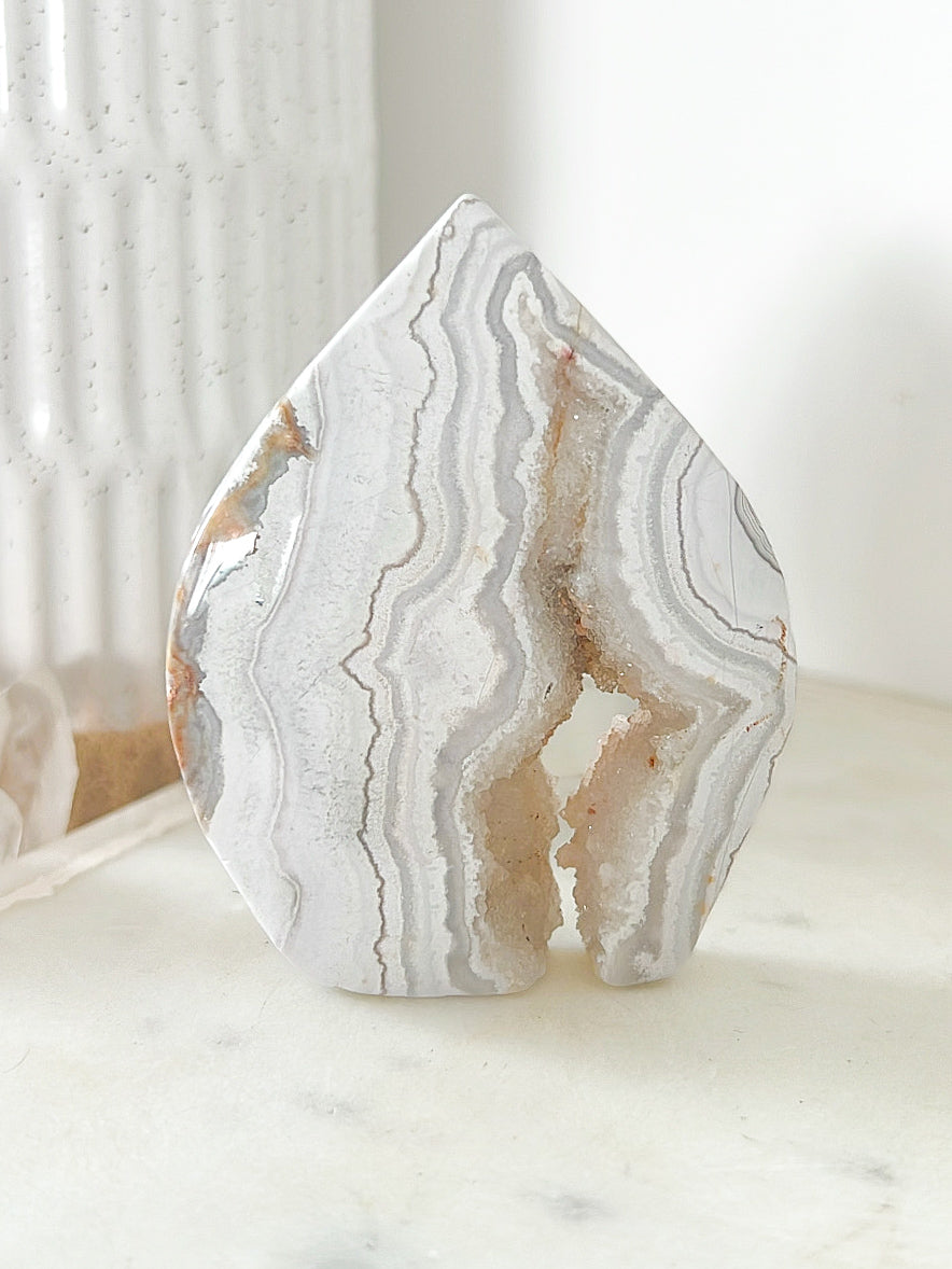 Mexican Crazy Lace Agate Druzy Flame