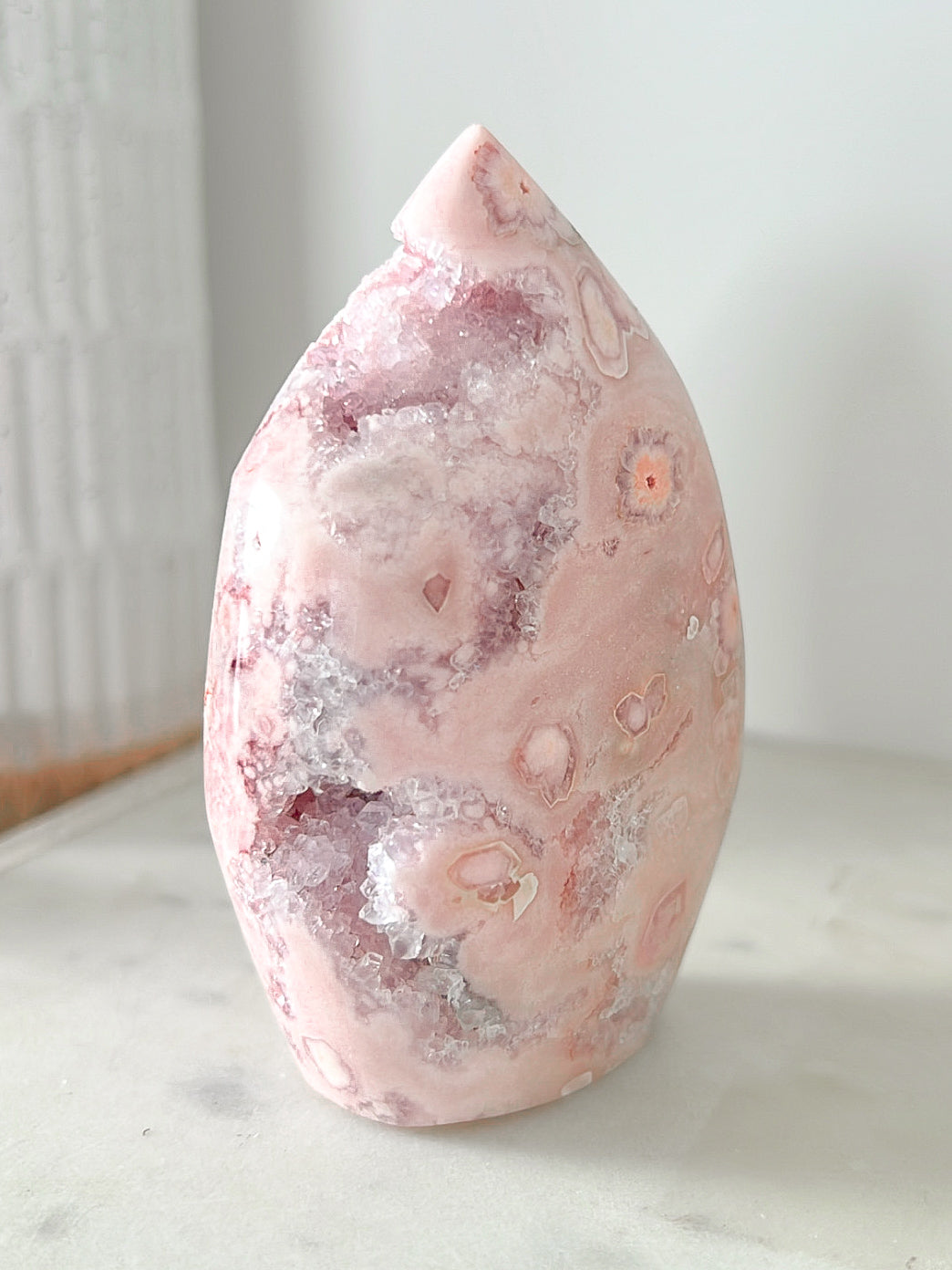 Pastel Pink Amethyst Flower Agate Druzy Flame