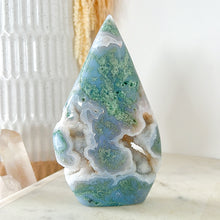 Load image into Gallery viewer, Moss Agate Druzy Flame Freeform
