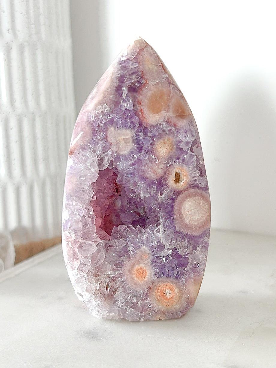 Amethyst Flower Agate Druzy Flame