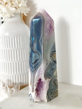 Load image into Gallery viewer, Rare Moss Agate Amethyst Druzy Tower
