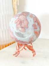 Load image into Gallery viewer, Druzy Pink Agate Sphere with Rose Butterfly Stand

