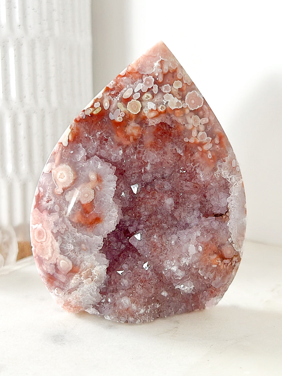 Pink Amethyst Flower Agate Druzy Flame