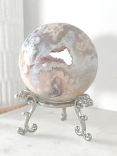 Load image into Gallery viewer, RARE Pink Amethyst Flower Agate Sugar Druzy Sphere &amp; Stand
