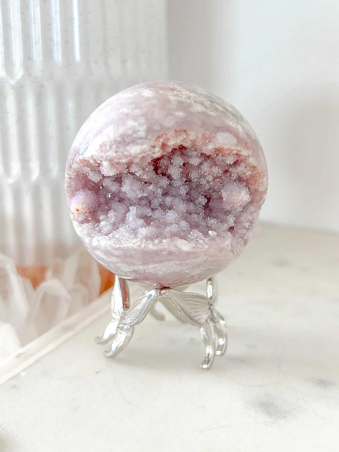 Lilac Pink Amethyst Flower Agate Druzy Sphere