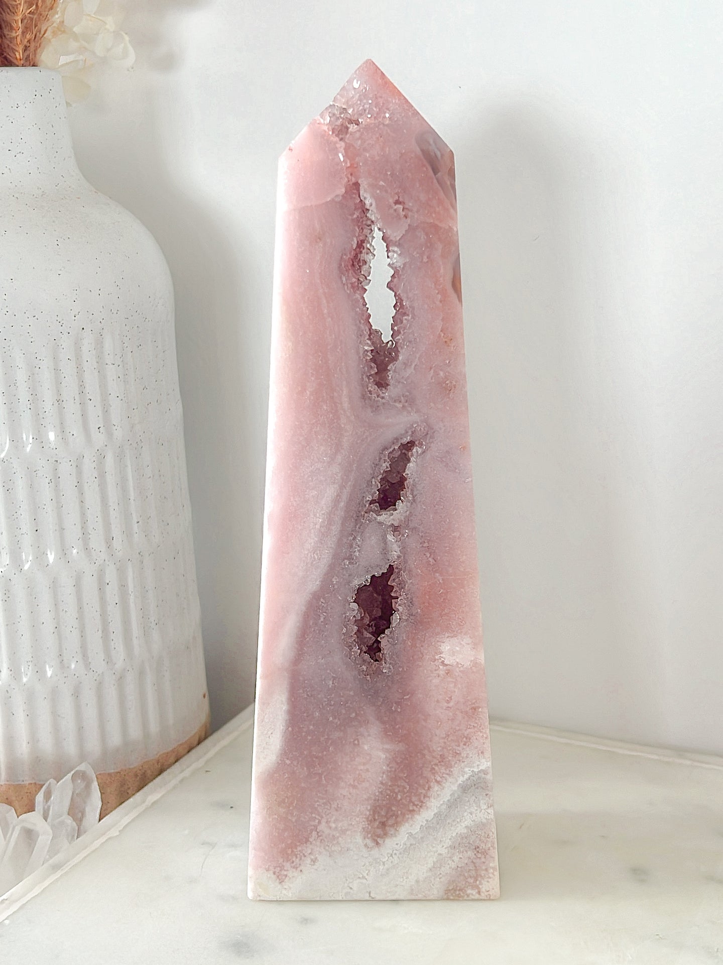 RARE Pink Amethyst x Lace Agate Druzy Tower