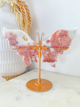 Load image into Gallery viewer, Pink Agate Druzy Butterfly on Gold Stand #2
