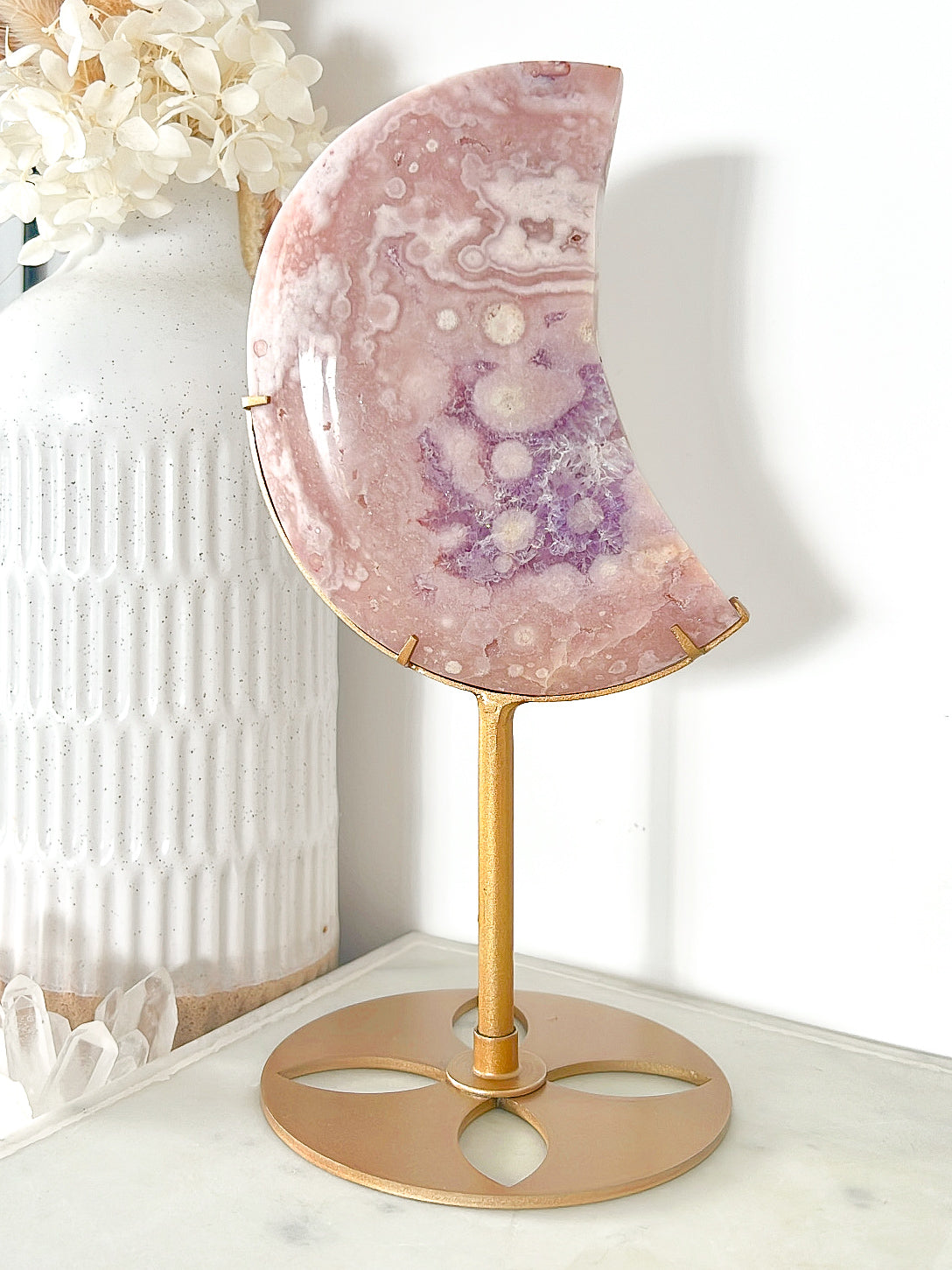 Pink & Purple Amethyst Druzy Moon & Stand