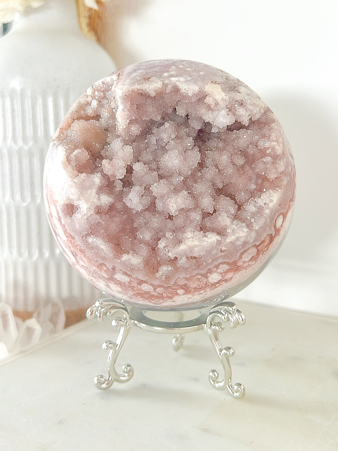 1.5kg Pink Amethyst Flower Agate Sphere & Stand