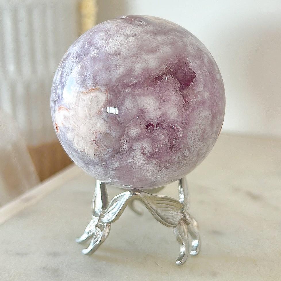 Lilac Pink Amethyst Flower Agate Sphere & Stand