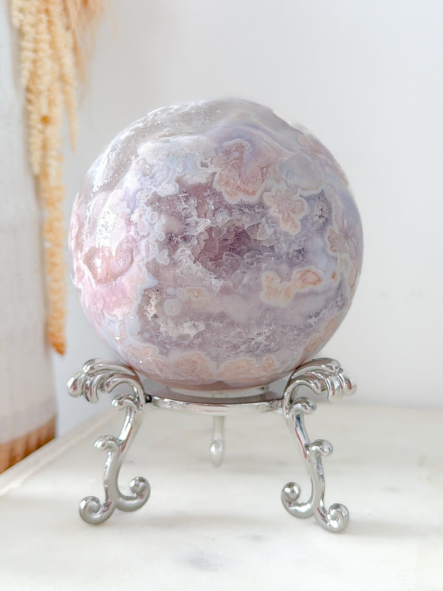 AA+ Pink Amethyst Flower Agate Druzy Sphere & Stand