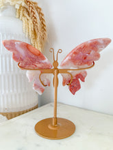 Load image into Gallery viewer, Pink Agate Druzy Butterfly on Gold Stand #3
