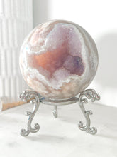 Load image into Gallery viewer, RARE Pink Amethyst Flower Agate Sugar Druzy Sphere &amp; Stand
