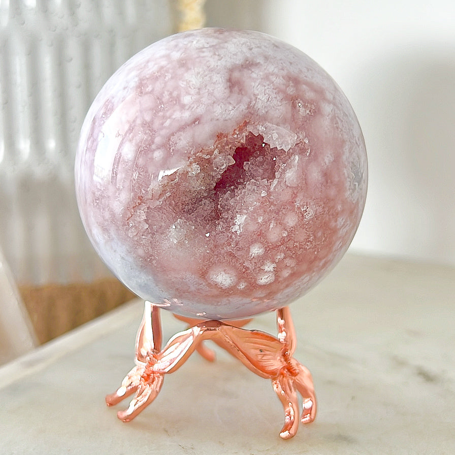 Pink Amethyst Druzy Sphere & Stand