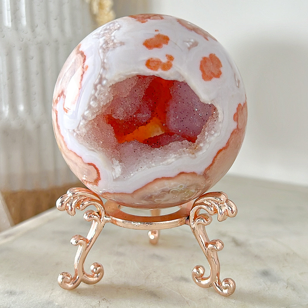 Druzy Pink Agate Sphere & Stand