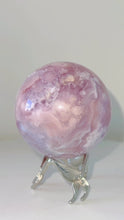 Load and play video in Gallery viewer, Pink Amethyst Flower Agate Druzy Sphere &amp; Stand
