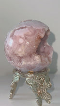 Load and play video in Gallery viewer, Pink Amethyst Flower Agate Druzy Sphere &amp; Stand
