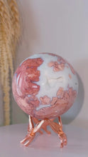 Load and play video in Gallery viewer, Druzy Pink Agate Sphere with Rose Butterfly Stand
