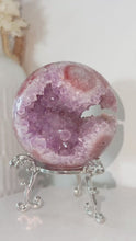 Load and play video in Gallery viewer, Pink &amp; Purple Amethyst Druzy Sphere &amp; Stand
