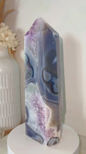 Load and play video in Gallery viewer, Rare Moss Agate Amethyst Druzy Tower
