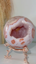 Load and play video in Gallery viewer, Druzy Pink Agate Sphere &amp; Stand
