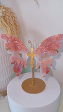 Load and play video in Gallery viewer, Pink Agate Druzy Butterfly on Gold Stand #3
