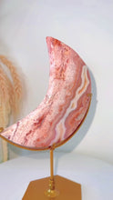 Load and play video in Gallery viewer, Pink Crazy Lace Druzy Agate Moon &amp; Stand

