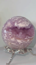 Load and play video in Gallery viewer, AAA+ Pink Amethyst Flower Agate Druzy Sphere &amp; Stand
